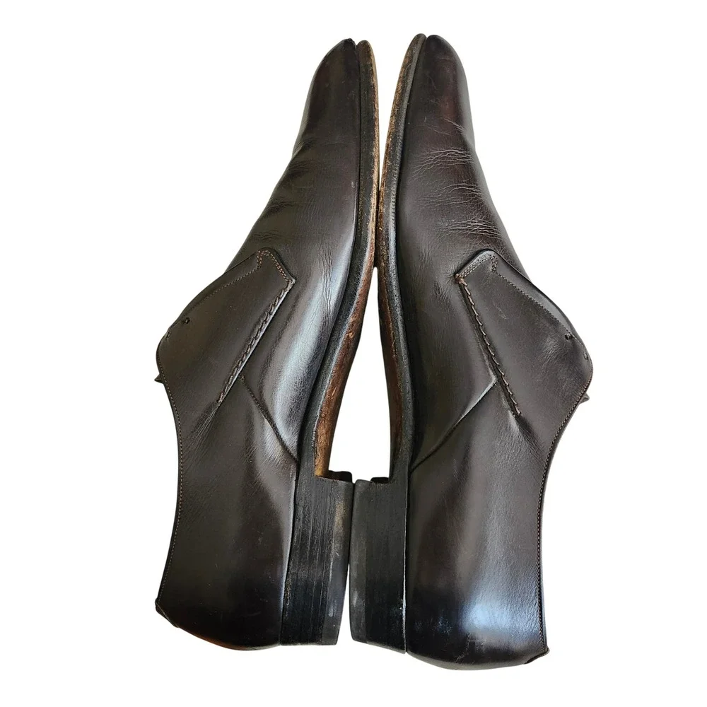 Vtg Bally Switzerland Wing Black Leather Apron Toe Derby Shoes Mens 9.5 Oxford
